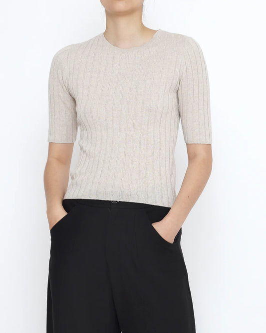 7115 by Szeki Mid-Sleeves Ribbed Fine Knit