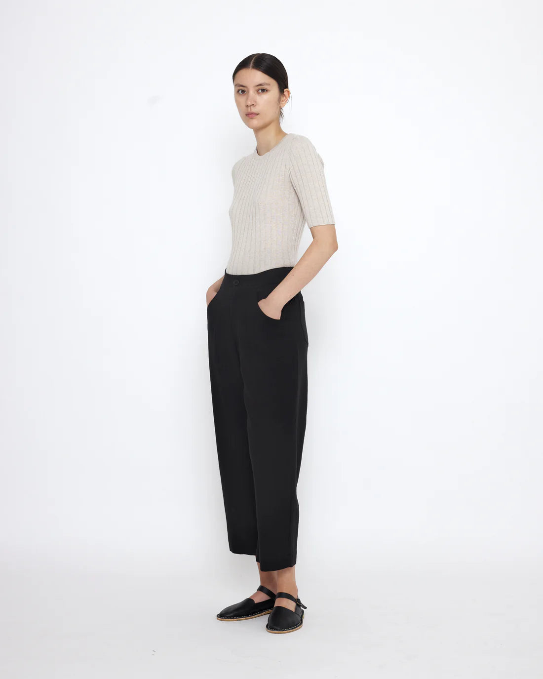 7115 by Szeki Mid-Sleeves Ribbed Fine Knit